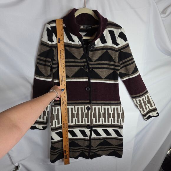 Giorgio SzSm Italy Made Southwestern WoolBlend LongKnit Cardigan Buttons Pockets - Picture 5 of 16